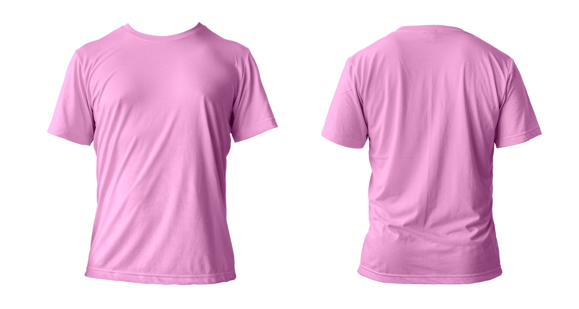 Blank pink clean t-shirt mockup, isolated, front view. Empty tshirt model mock up. Clear fabric cloth for football or style outfit template.